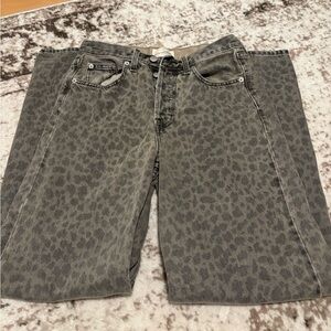 Straight Leg mis rise 90s baggy cheetah print Denim Jeans
